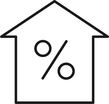 Icon of house with percent sign inside, the mortgage loan process